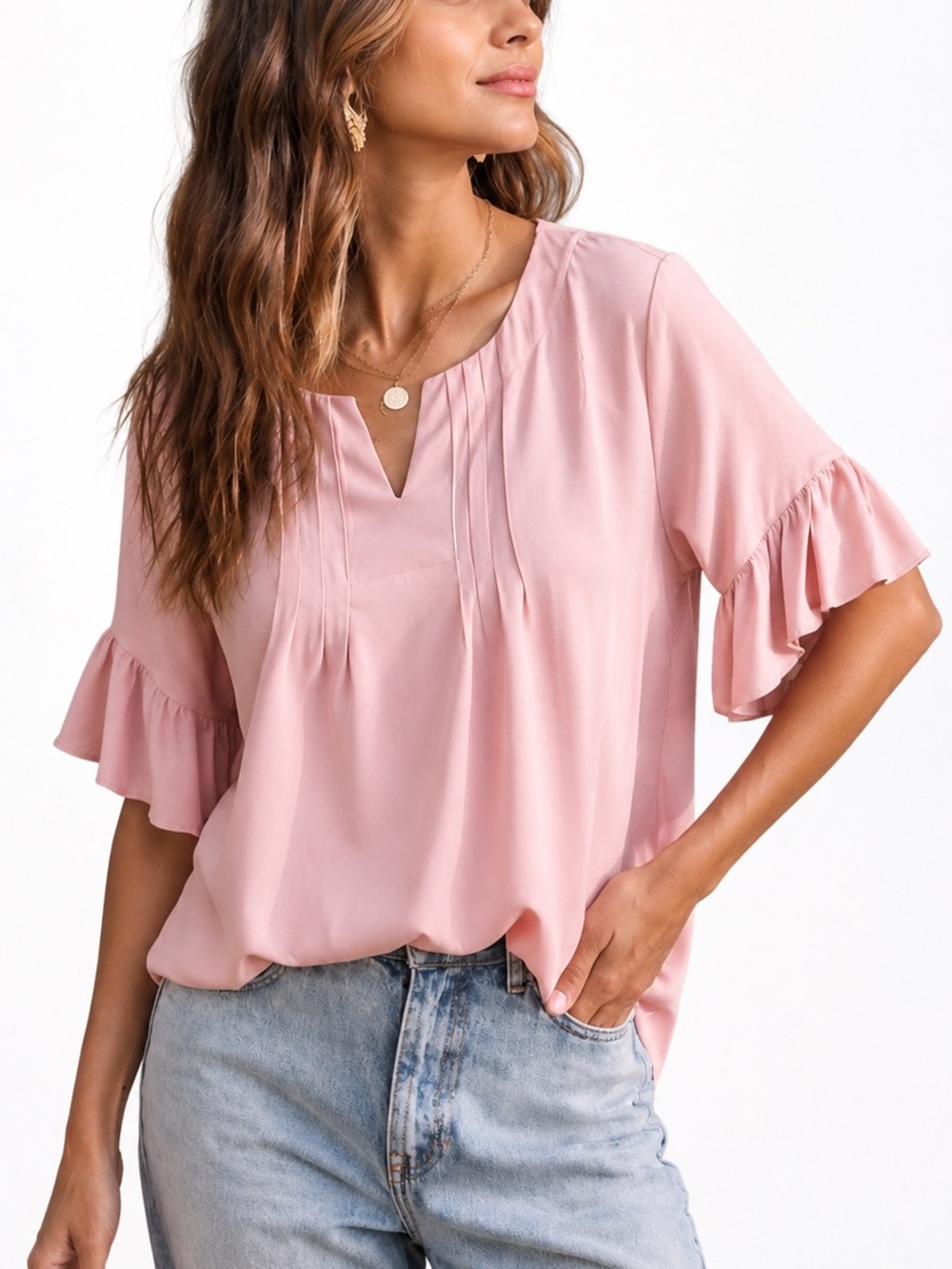 Pink Ruffle Sleeve Women's Top EC Sm